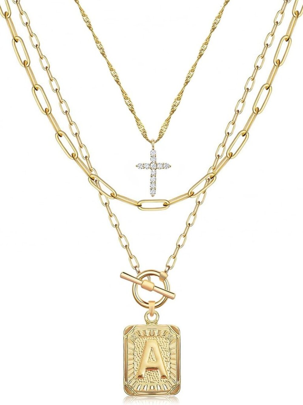 Trendy Layered Initial Necklace for Women - 14K Gold Plated Dainty Cross Choker